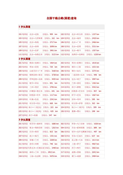 我国干线公路(国道)里程