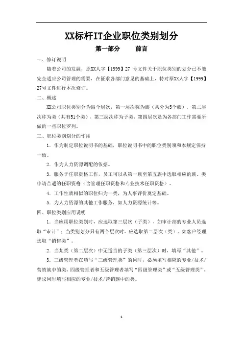 XX标杆IT企业职位类别划分