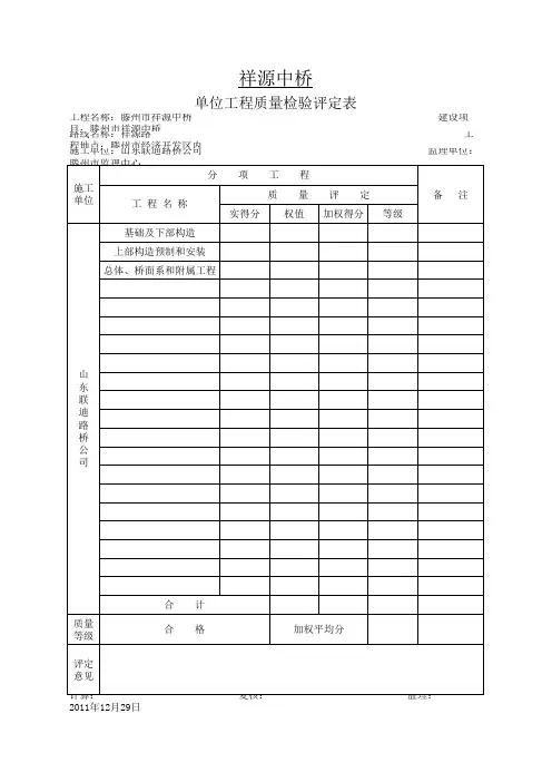 单位工程质量检验评定表