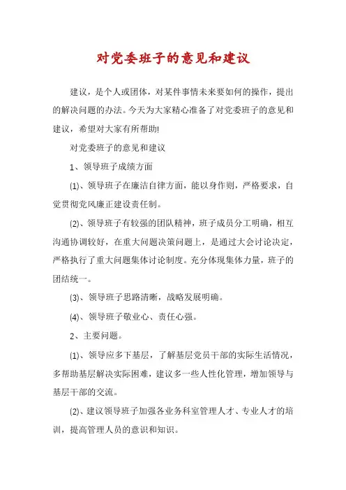 对党委班子的意见和建议