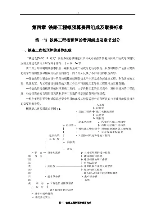 铁路项目工程概预算费用组成及其取费标准