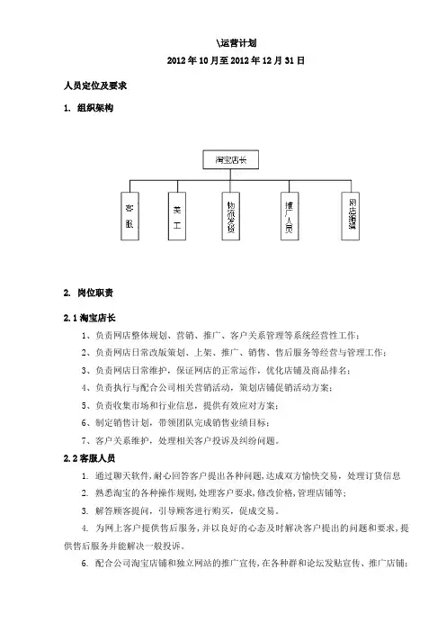 淘宝店铺运营计划