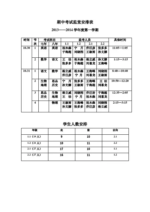 期中考试监堂安排表 2