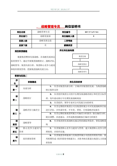 战略发展部战略管理员岗位说明书