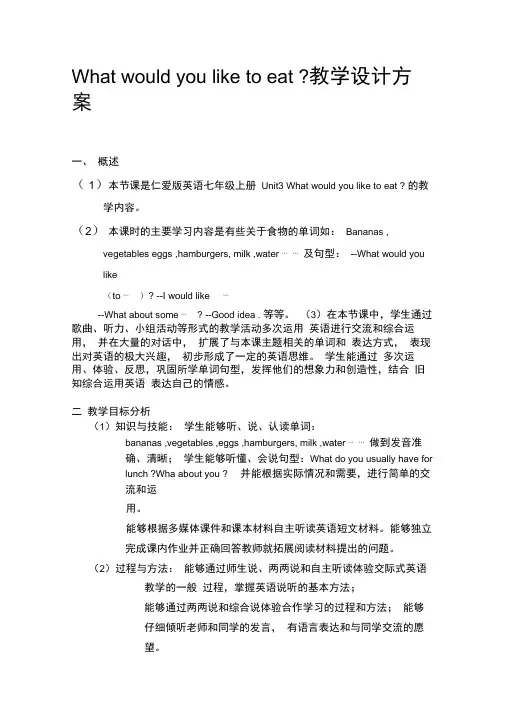 Whatwouldyouliketoeat教学设计方案