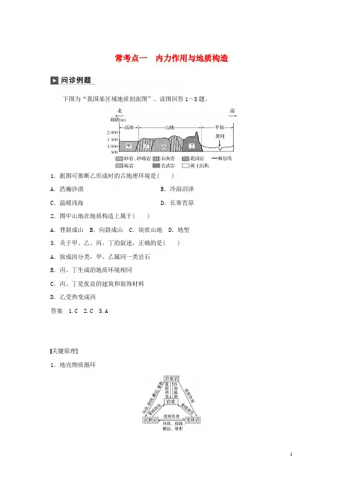 【押题密卷】2019版高考地理二轮复习专题四 地质地貌原理 常考点一 内力作用与地质构造练习