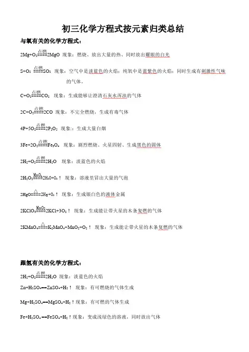 初中化学方程式及其反应现象大全