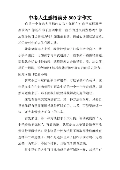 中考人生感悟满分800字作文