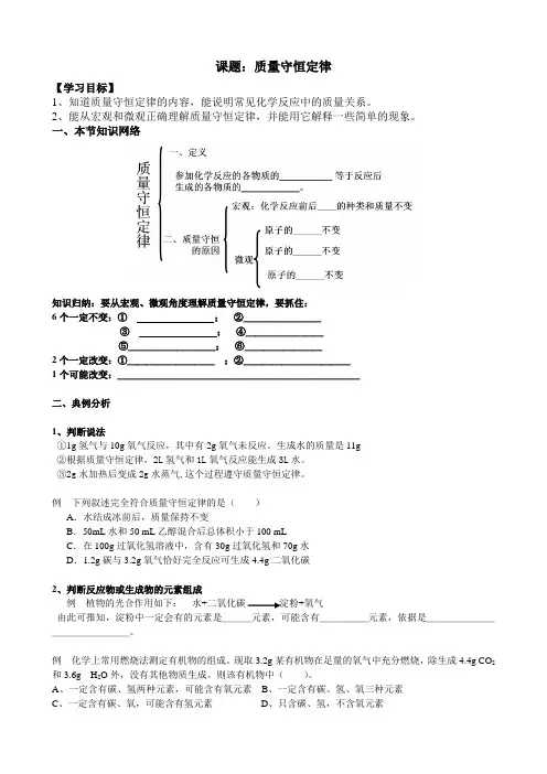 专题复习：质量守恒定律