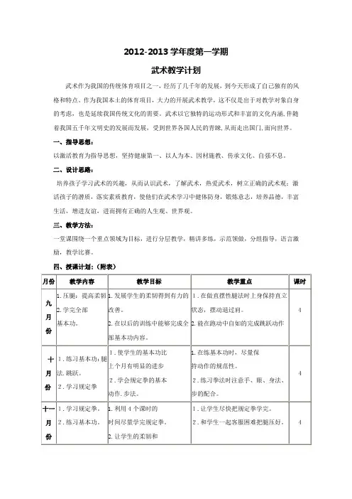 武术教学计划