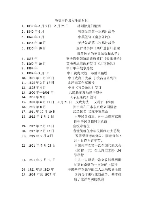 历史事件及发生的时间
