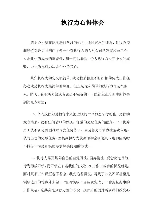执行力心得体会