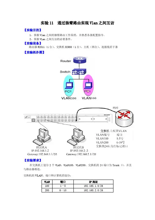 实验11 通过独臂路由实现Vlan之间互访