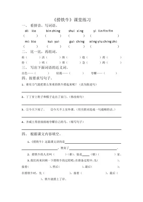 《捞铁牛》课堂作业