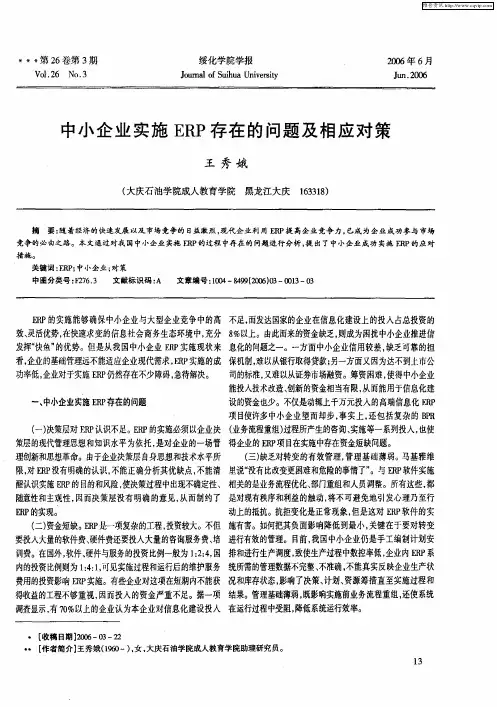中小企业实施ERP存在的问题及相应对策