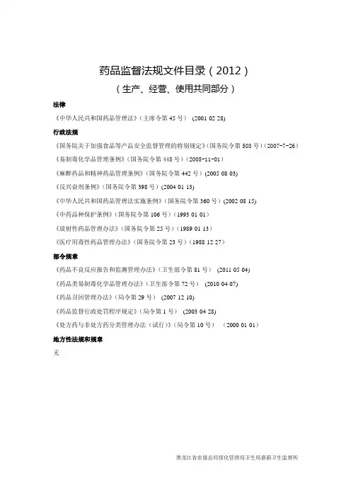 药品监督法规文件目录(2012)