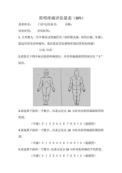 简明疼痛评估量表52716