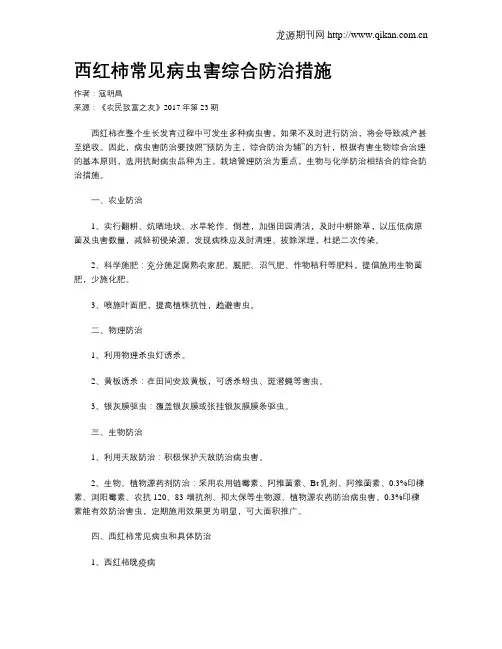 西红柿常见病虫害综合防治措施