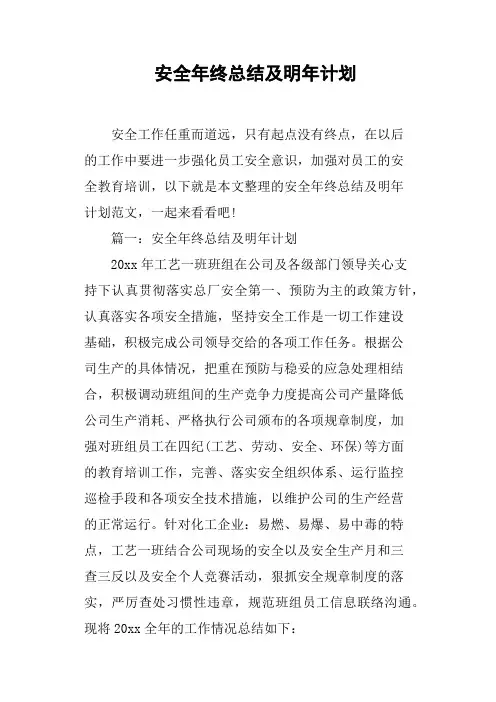 安全年终总结及明年计划