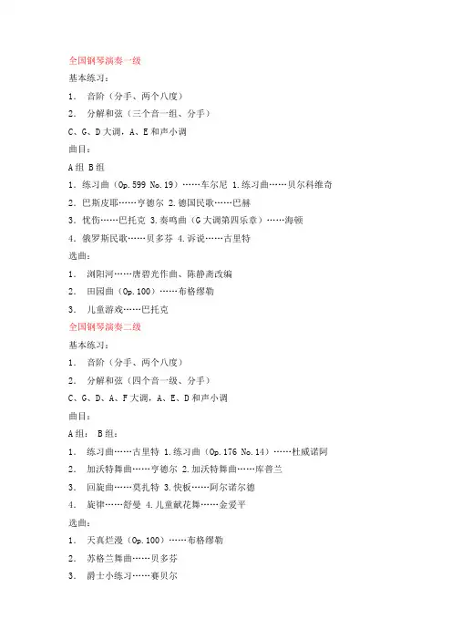 钢琴考级曲目
