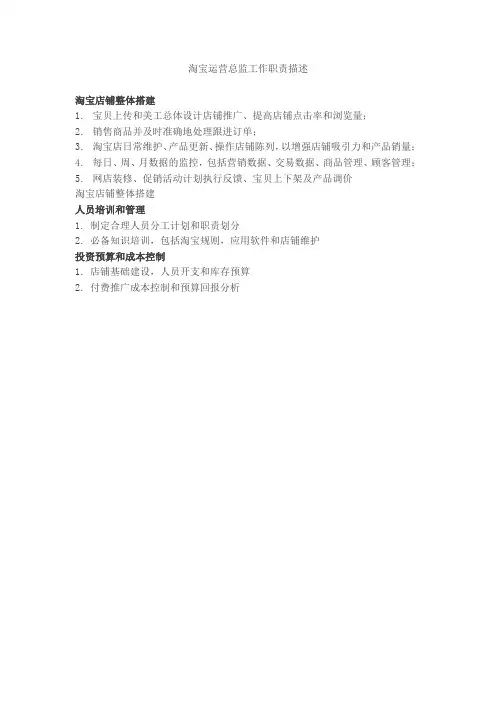 淘宝运营总监工作描述