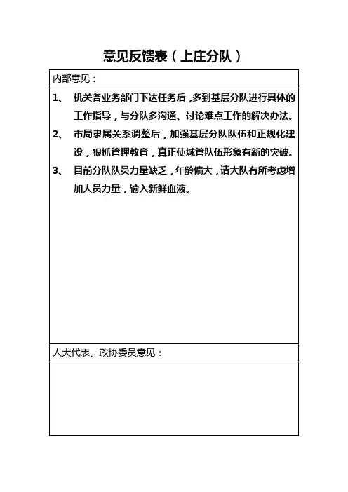 意见反馈表