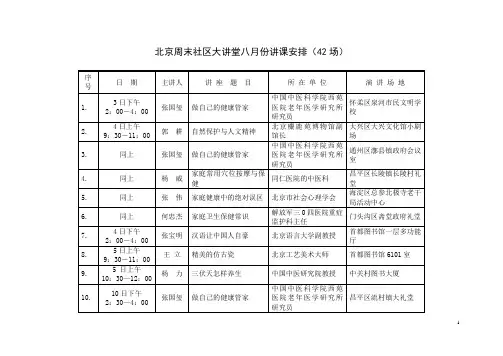 北京周末社区大讲堂八月份讲课安排(42场)