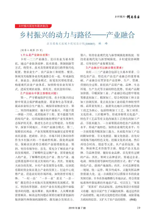 乡村振兴规划专题讲座(3) 乡村振兴的动力与路径——产业融合