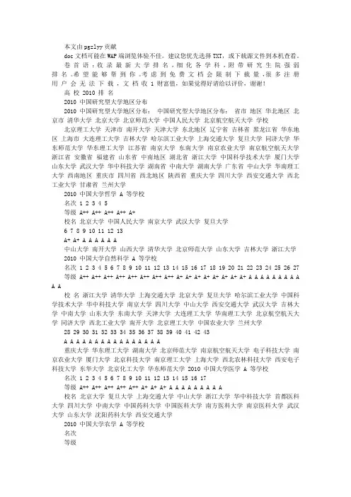 2010中国大学最权威排名(细化致各学科,附带研究生院排名))文库