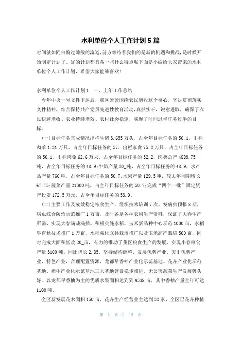 水利单位个人工作计划5篇