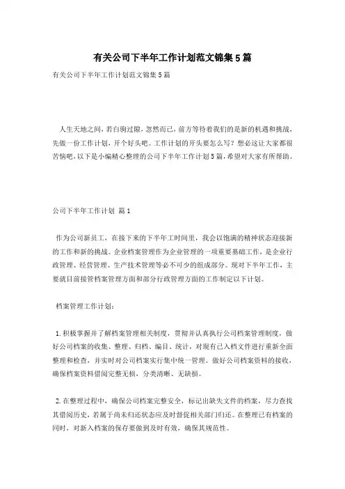 有关公司下半年工作计划范文锦集5篇