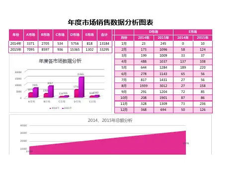 年度各市场销售数据图表分析Excel表格模板