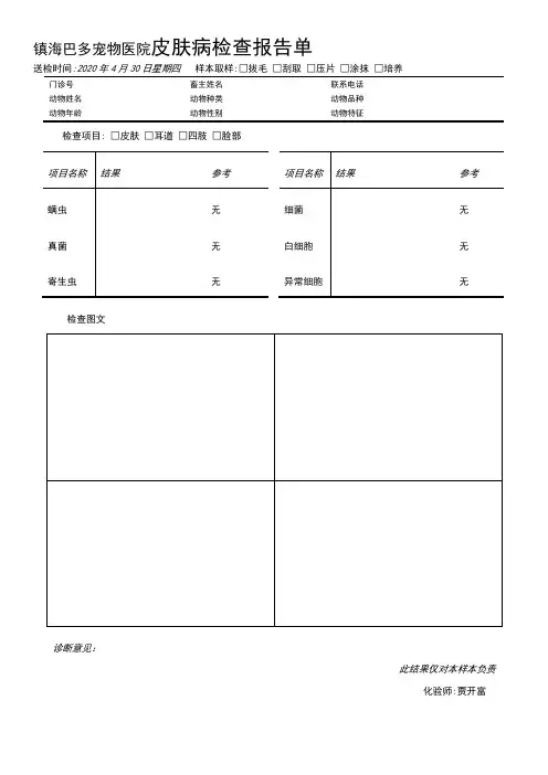 宠物医院皮肤病检查报告