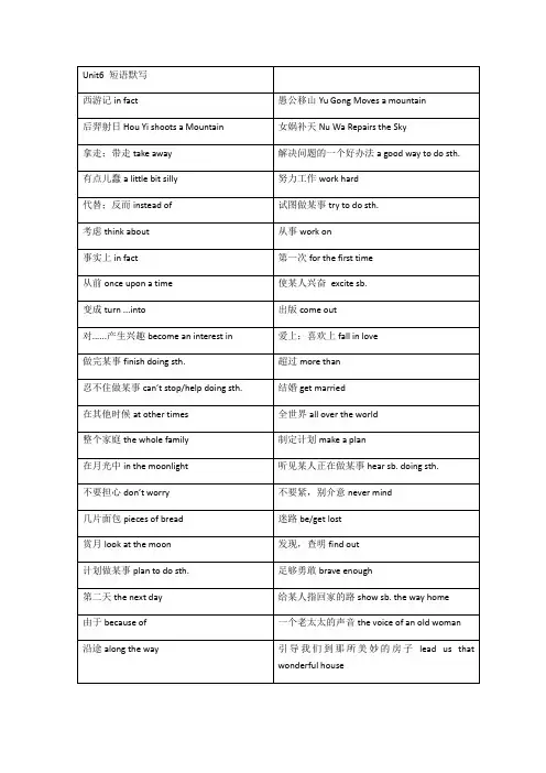 人教初中英语八年级下册unit6短语归纳和默写