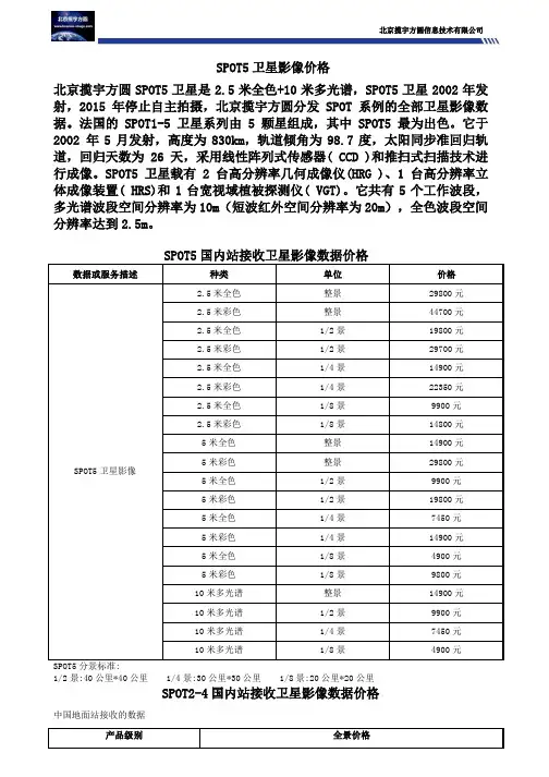 SPOT5一景卫星影像价格