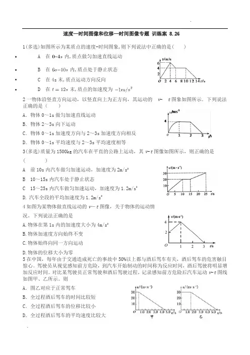 高中物理：速度-时间图像和位移-时间图像专题训练