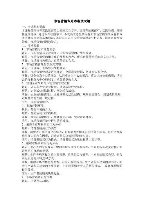 市场营销专升本考试大纲