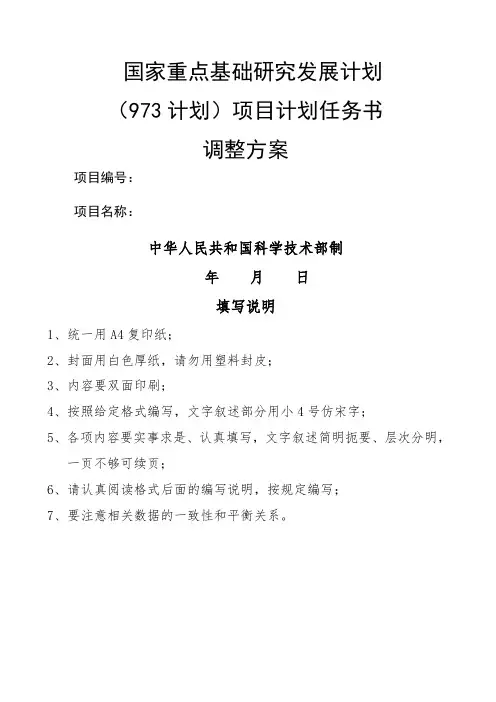 计划项目任务书调整方案