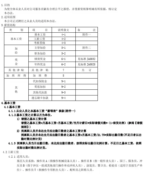 薪资核算办法及规章制度