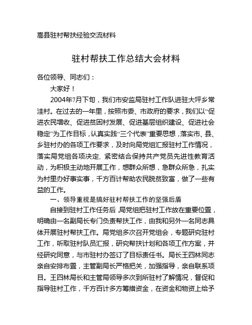 嵩县驻村帮扶经验交流材料