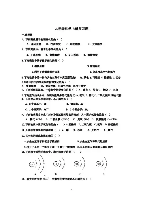人教版九年级化学上册复习题
