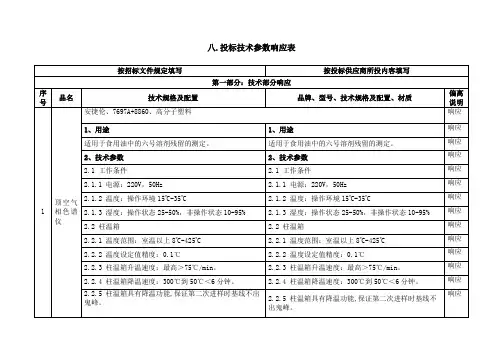 八.投标技术参数响应表