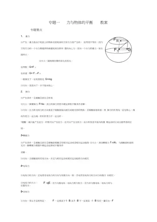 2010届高考二轮复习物理教案力与物体的平衡
