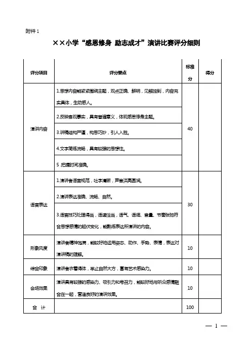 小学演讲比赛评分表