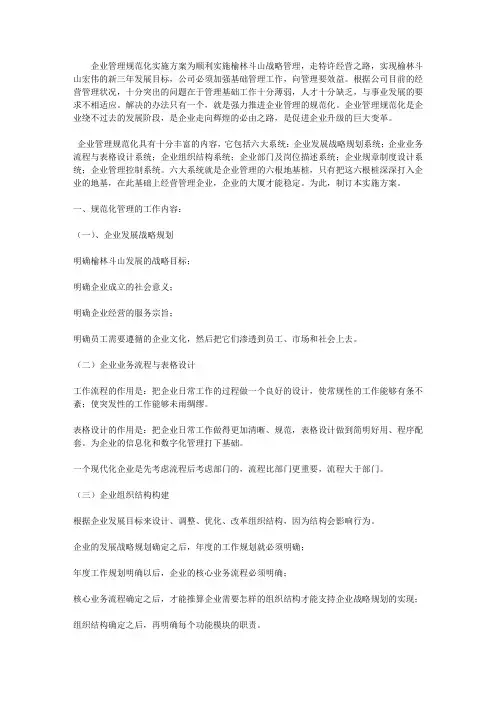 企业管理规范化实施方案