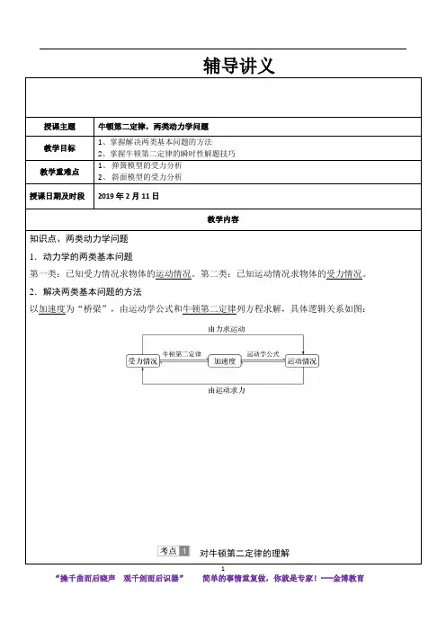 高三物理教案 牛顿第二定律,两类动力学问题