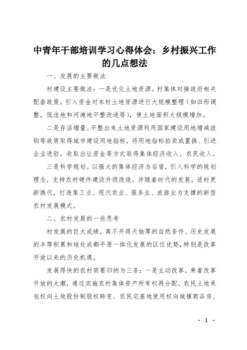 中青年干部培训学习心得体会：乡村振兴工作的几点想法