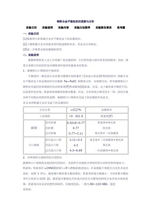 钢铁合金平衡组织的观察与分析