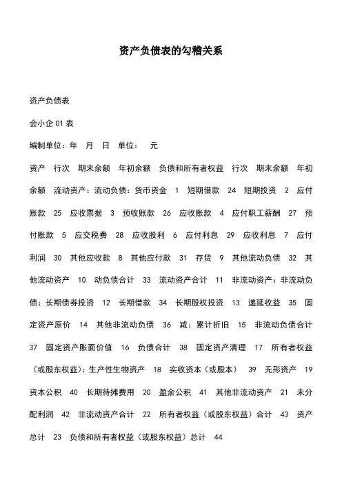 会计实务：资产负债表的勾稽关系