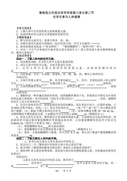 鲁教版九年级化学导学案第八单元第二节
